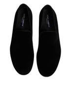 Dolce & Gabbana Black Velvet Slip On Loafers Formal Shoes