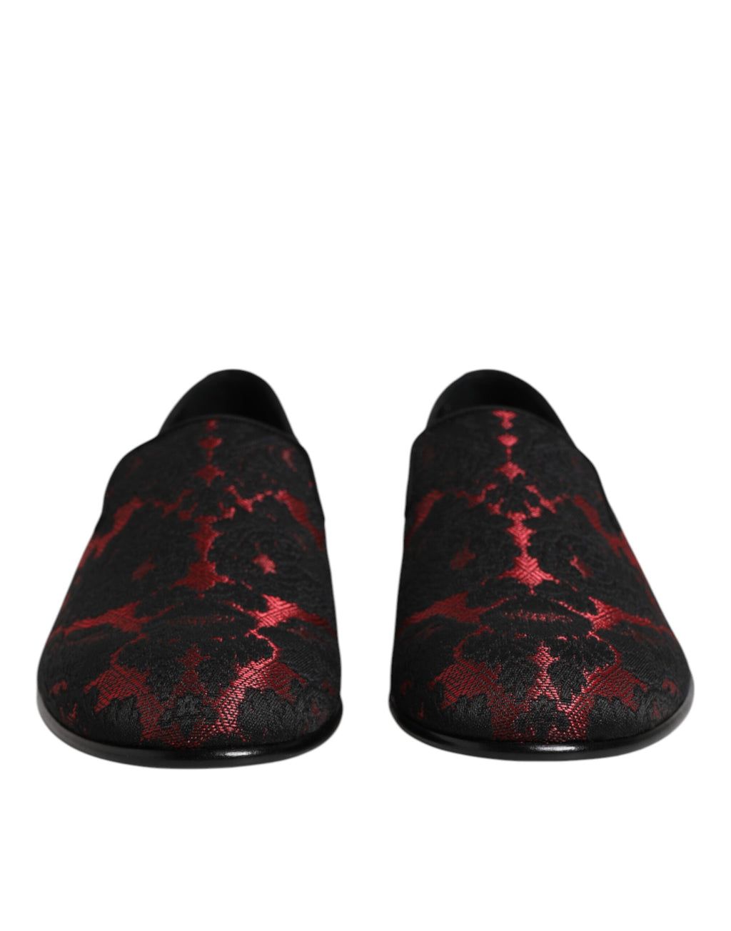 Dolce & Gabbana Red Black Jacquard Slip On Loafers Shoes