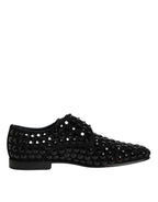 Dolce & Gabbana Black Suede Strass Derby Formal Shoes