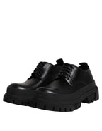 Dolce & Gabbana Black Leather Lace Up Derby Men Dress Shoes