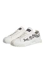 Dolce & Gabbana White Logo Print Lace Up Low Top Sneakers Shoes