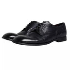 Dolce & Gabbana Dark Blue Leather Derby Wingtip Formal Shoes