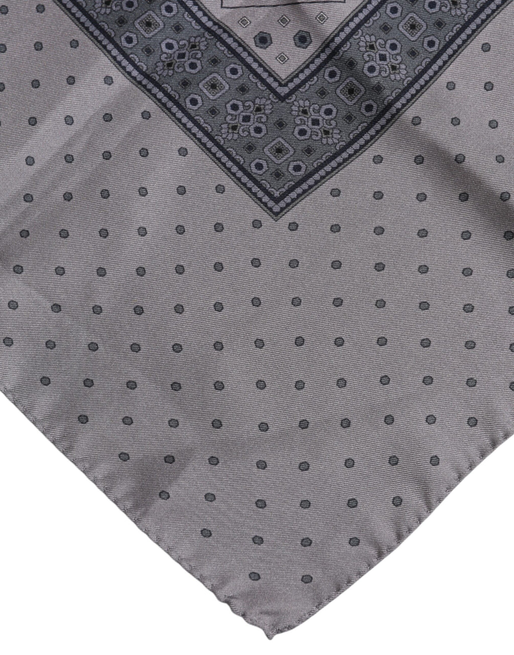 Dolce & Gabbana Gray Polka Dot Silk Square Men Foulard Scarf