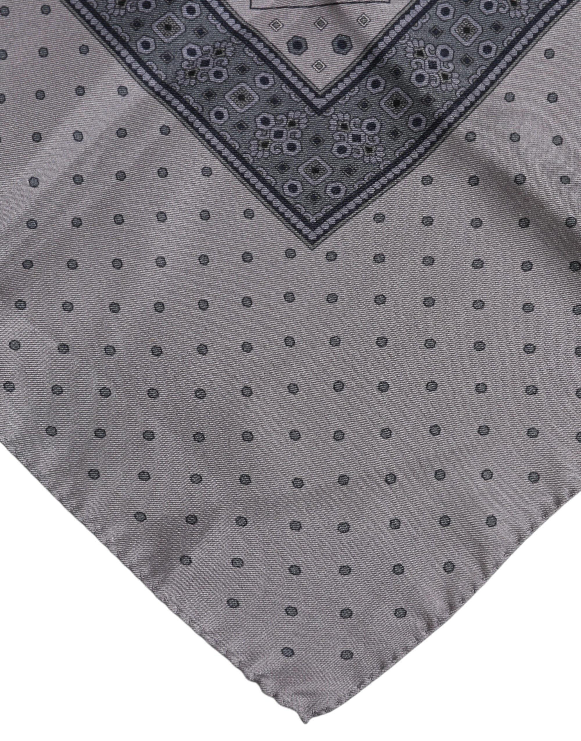 Dolce & Gabbana Gray Polka Dot Silk Square Men Foulard Scarf