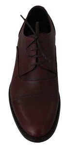 Dolce & Gabbana Red Bordeaux Leather Derby Formal Shoes