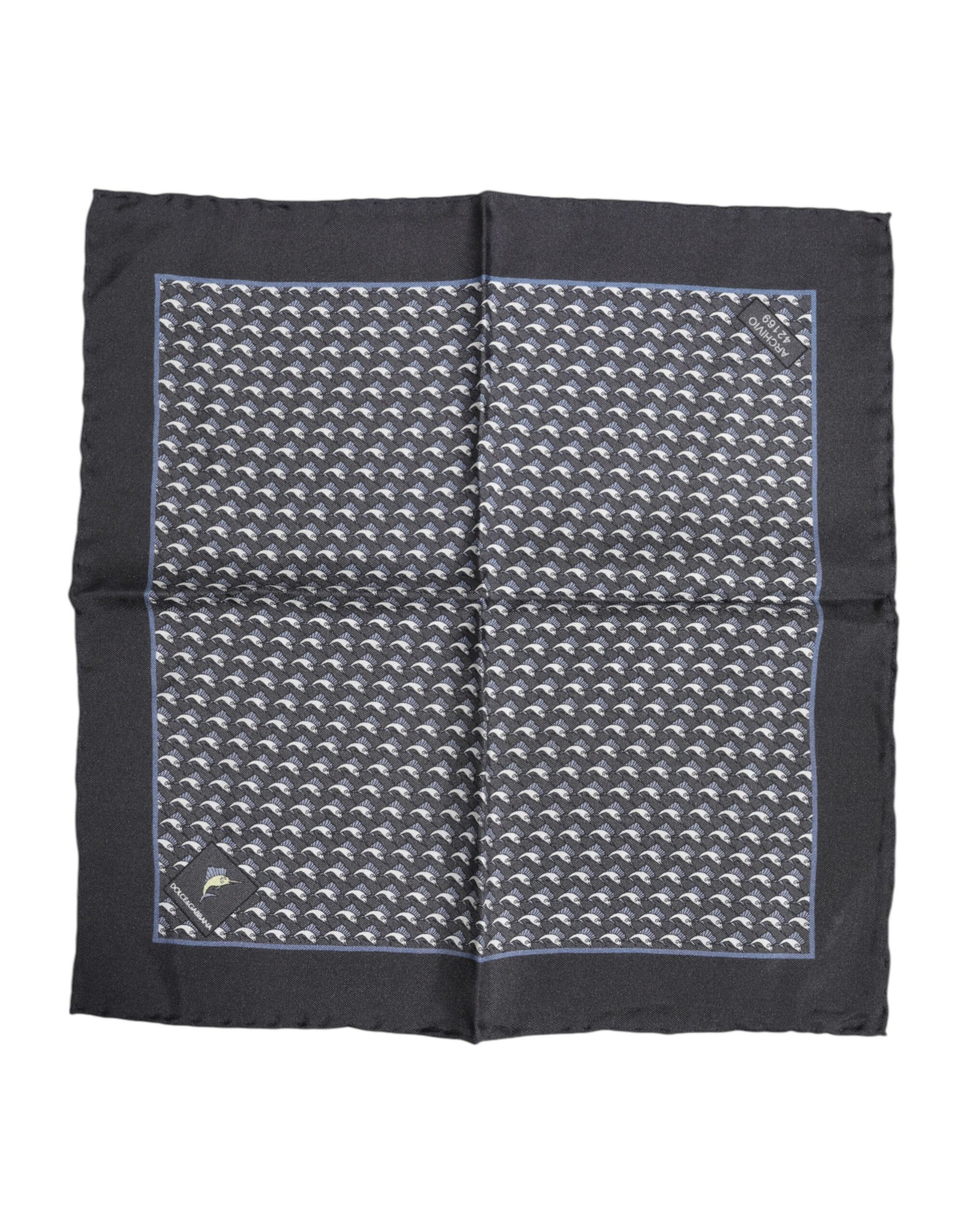 Dolce & Gabbana Black Fish Print Silk Square Men Foulard Scarf