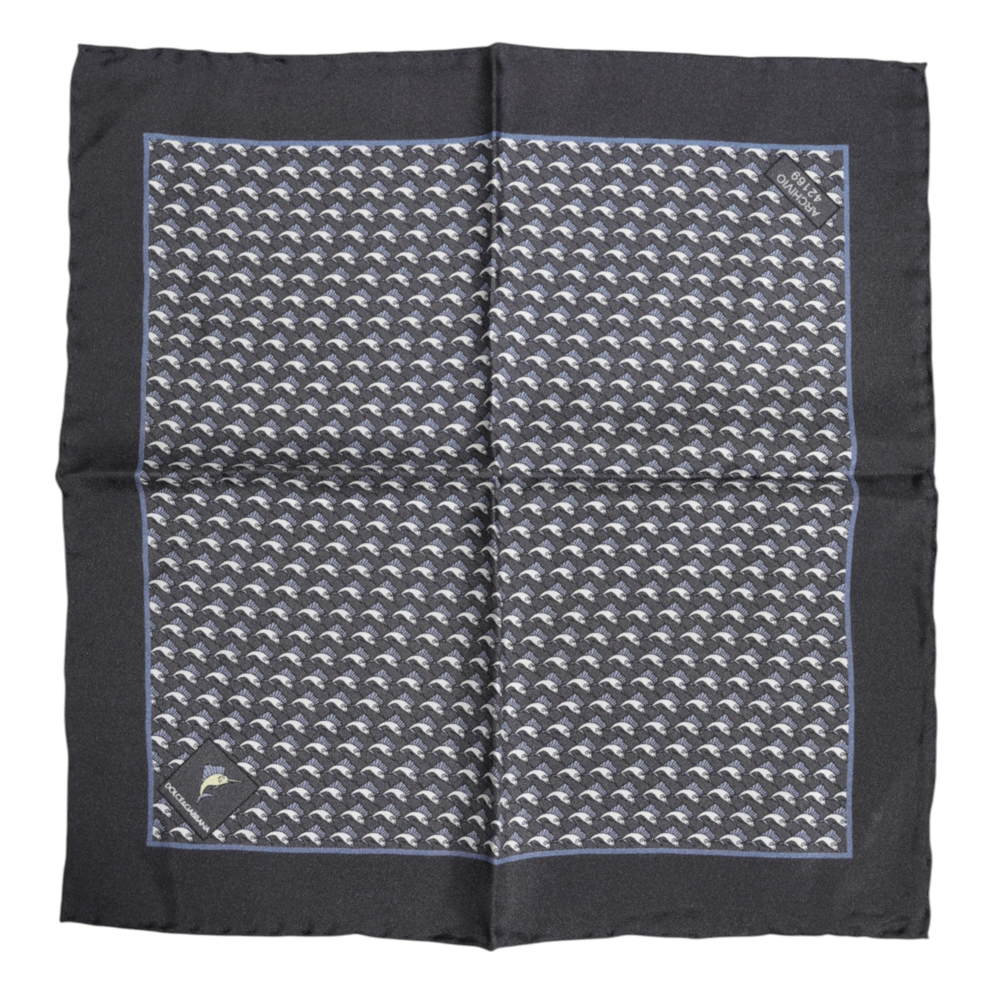Dolce & Gabbana Black Fish Print Silk Square Men Foulard Scarf