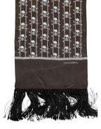 Dolce & Gabbana Brown Skulls Print Fringes Men Foulard Scarf