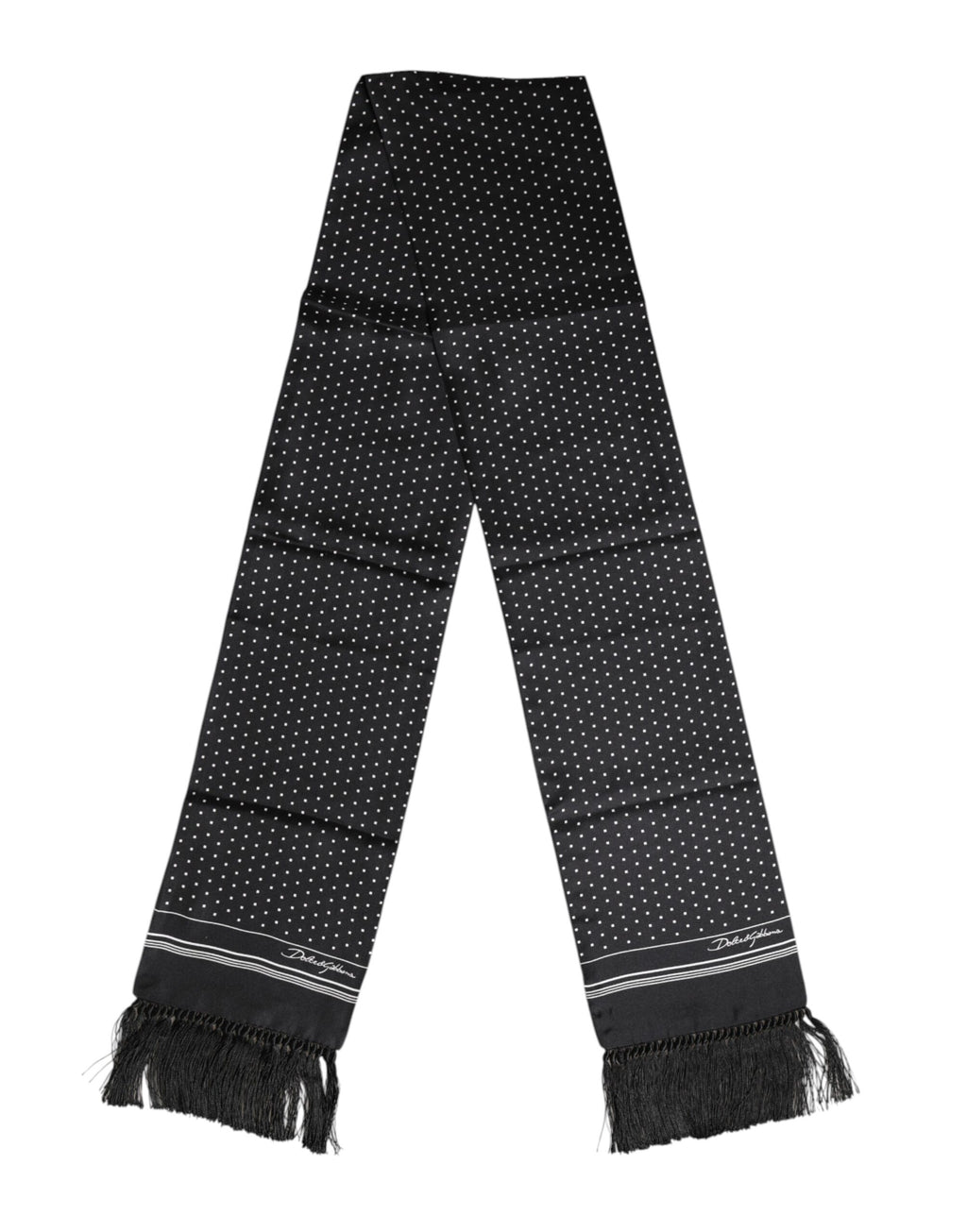 Dolce & Gabbana Black White Polka Dot Fringes Foulard Scarf