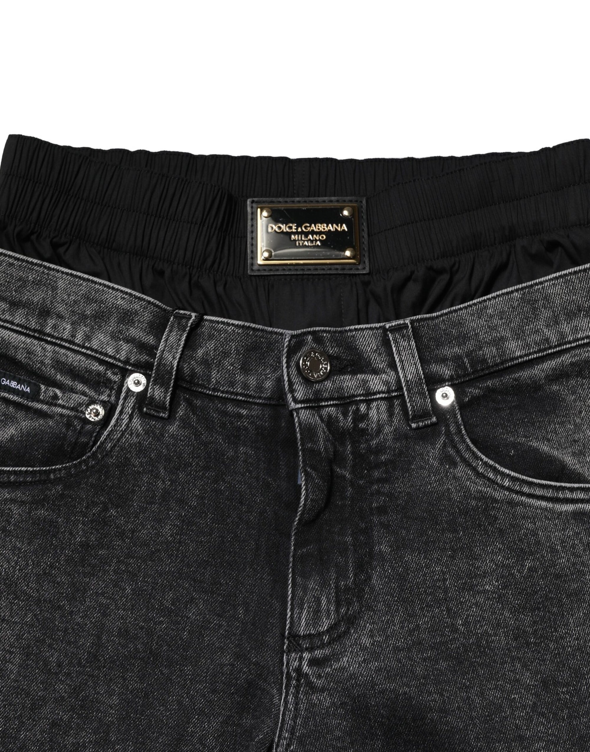 Dolce & Gabbana Black Washed Double Waistband Denim Jeans