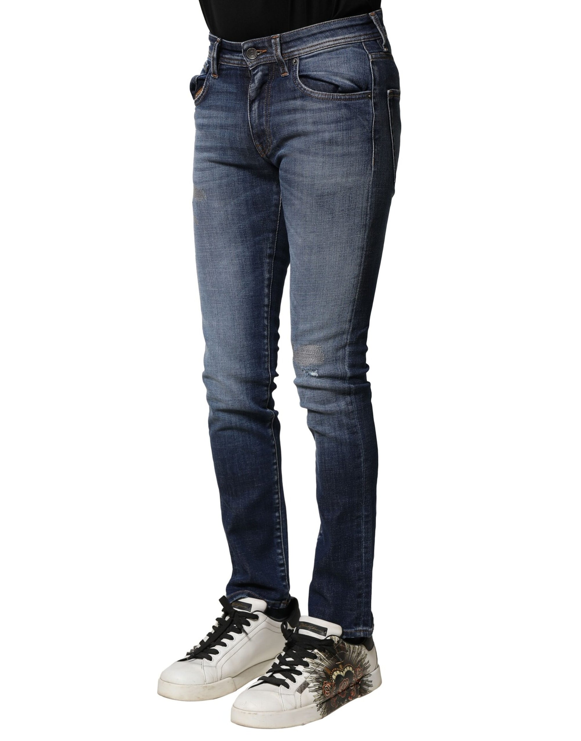 Dolce & Gabbana Blue Washed Cotton Slim Fit Men Denim Jeans