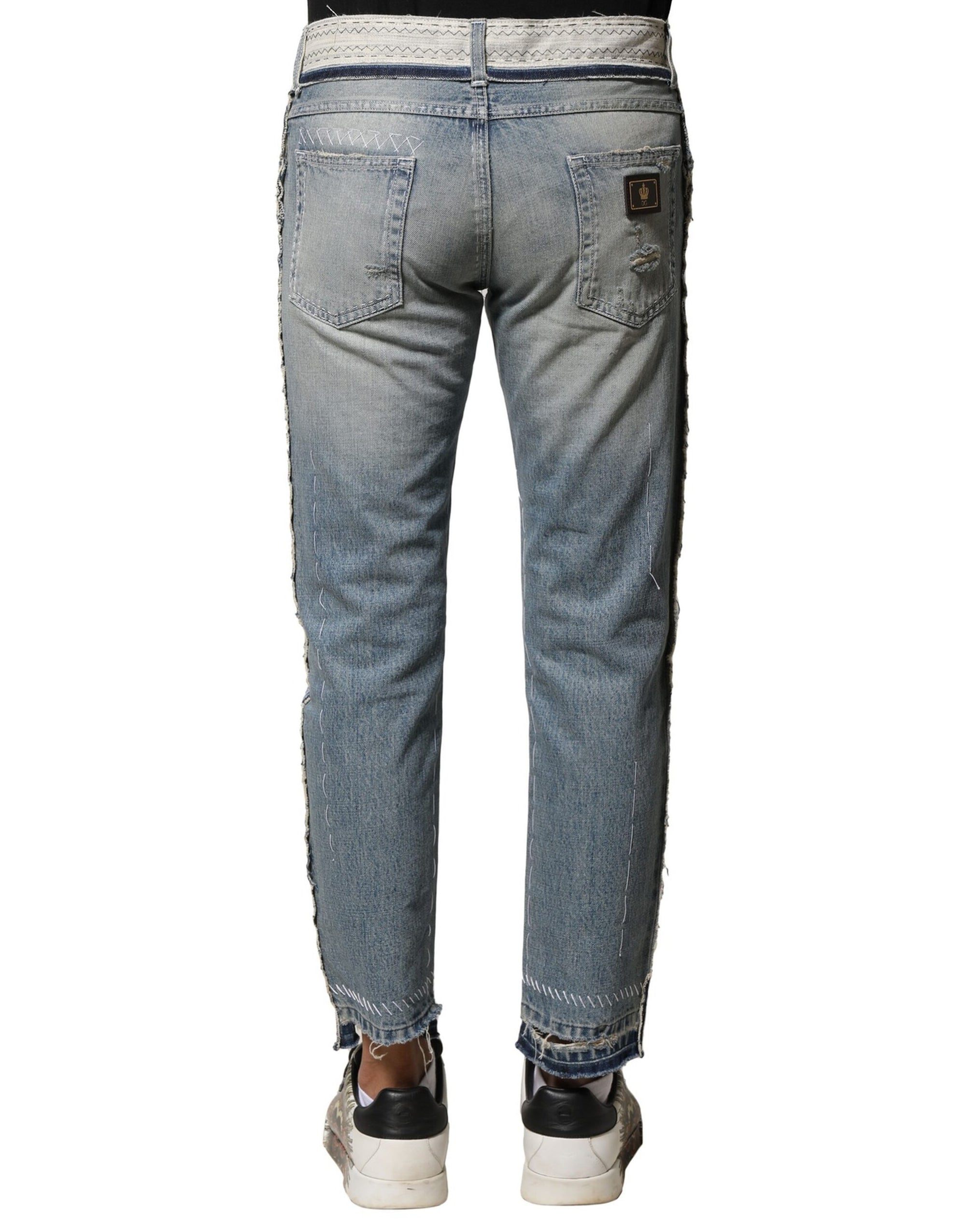 Dolce & Gabbana Light Blue Tattered Straight Men Denim Jeans