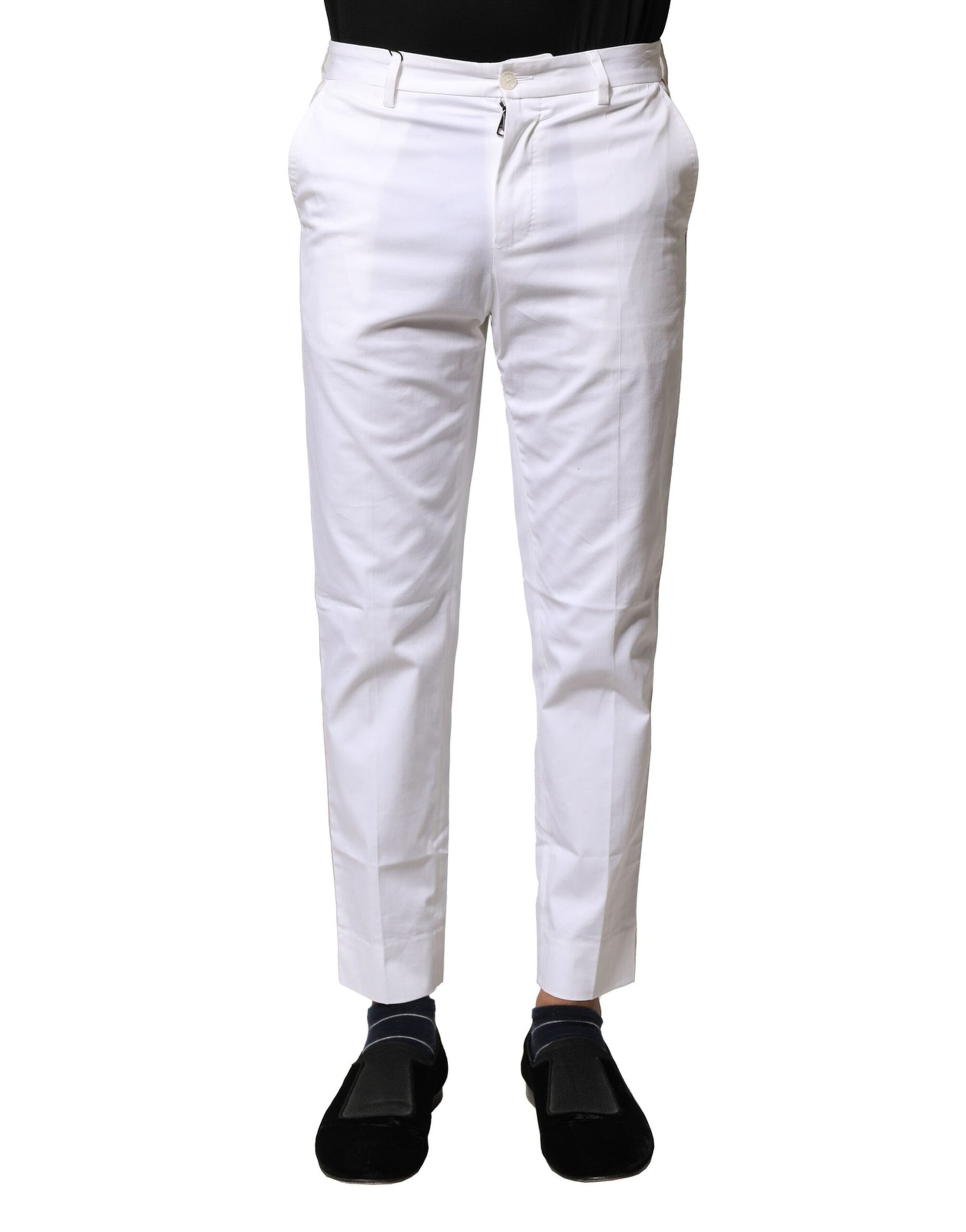 Dolce & Gabbana White Cotton Straight Logo Men Pants