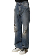 Dolce & Gabbana Blue Cotton Tattered Men Denim Jeans