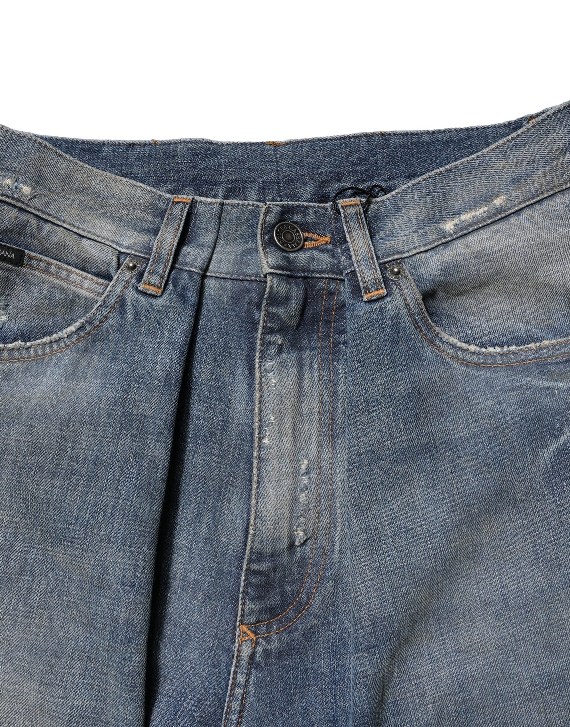 Dolce & Gabbana Blue Cotton Tattered Men Denim Jeans
