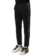 Dolce & Gabbana Black Gray Cotton Tapered Men Pants