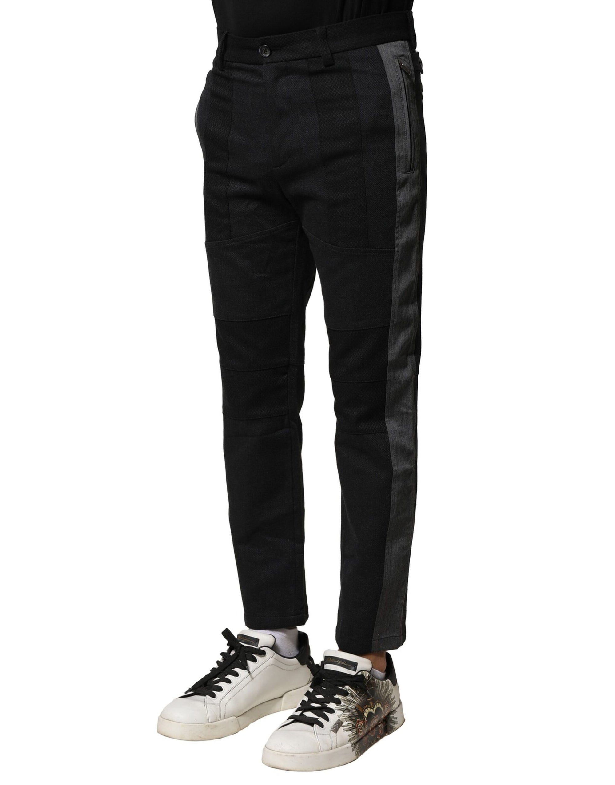 Dolce & Gabbana Black Gray Cotton Tapered Men Pants