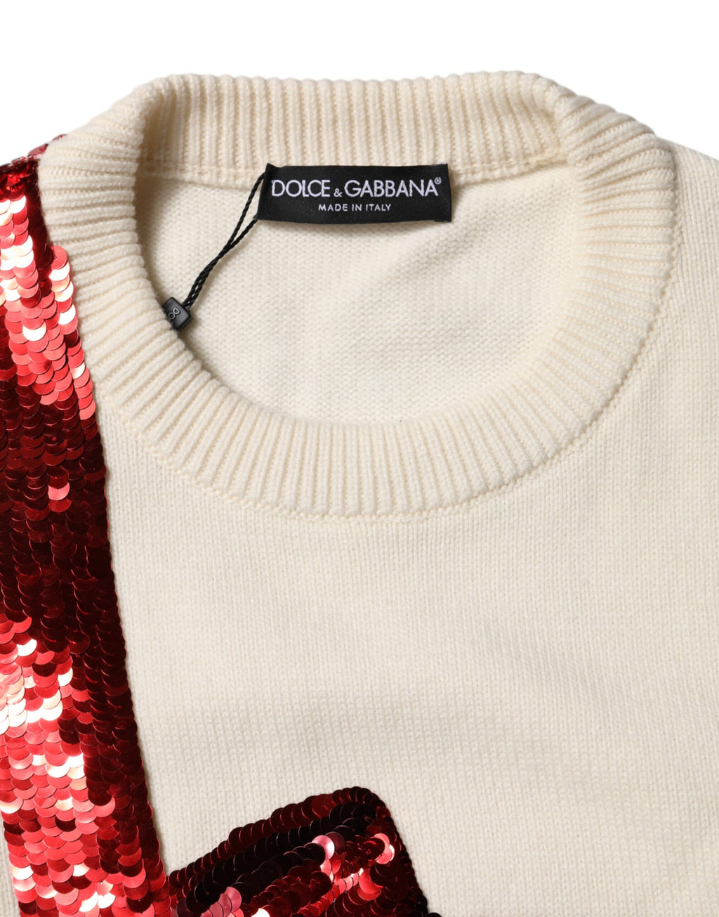 Dolce & Gabbana White Sequined Crew Neck Pullover Sweater