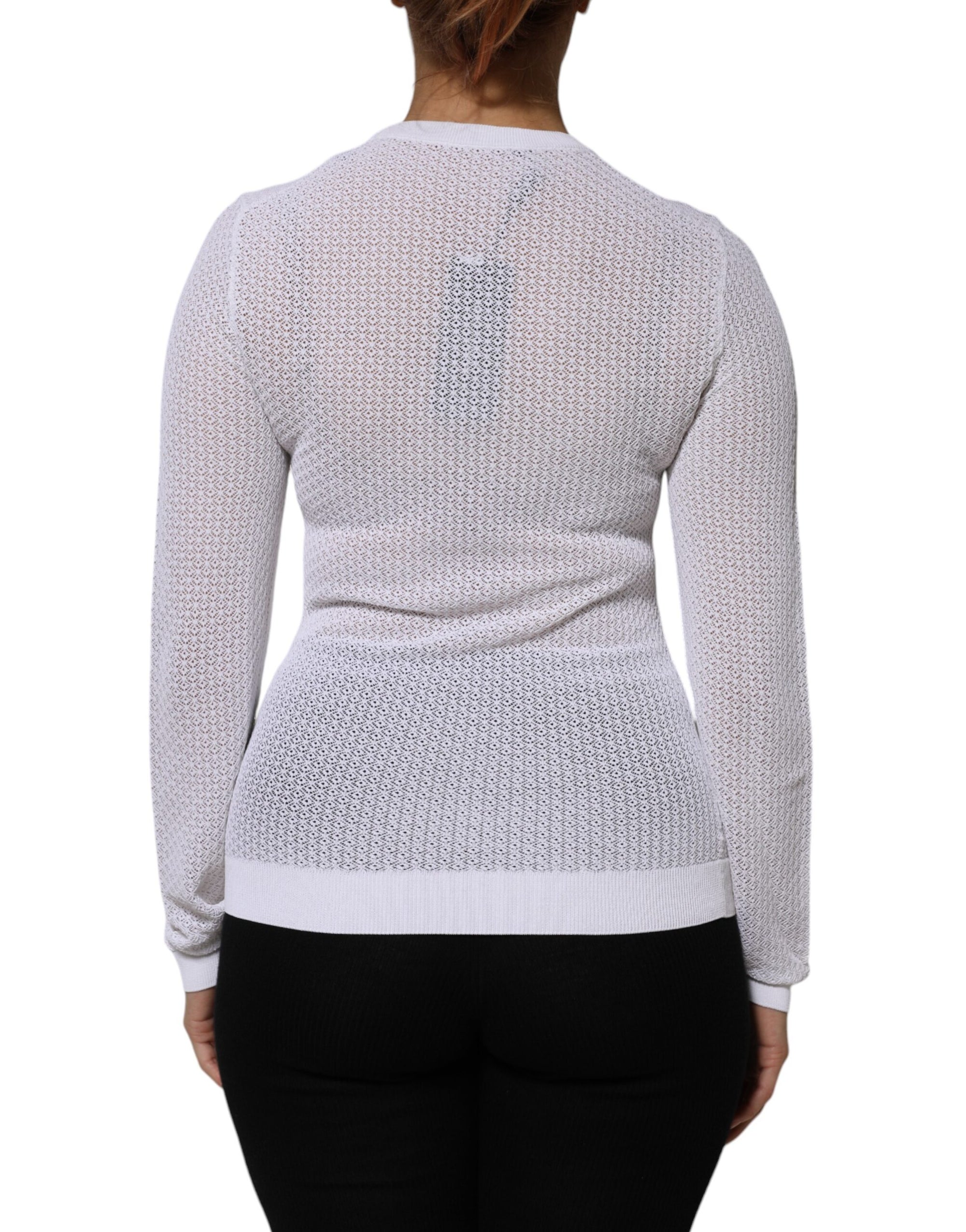 Dolce & Gabbana White Round Neck Long Sleeves Pullover Top