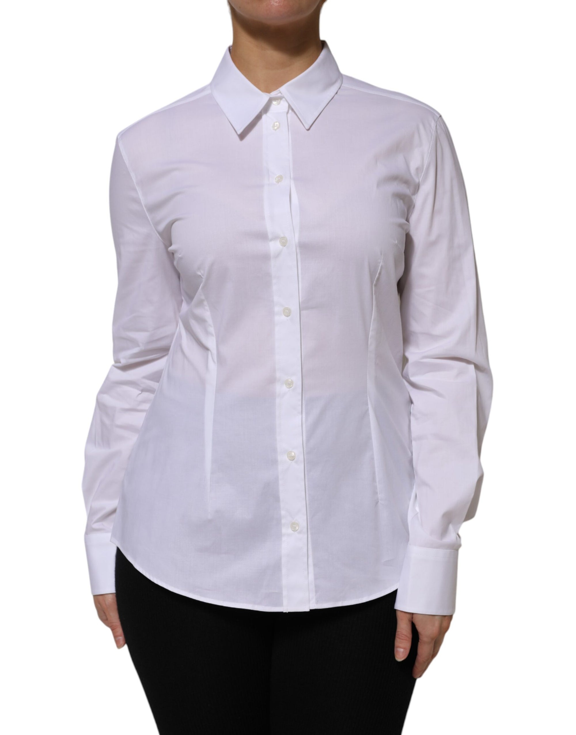 Dolce & Gabbana White Cotton Collared Long Sleeves Shirt Top