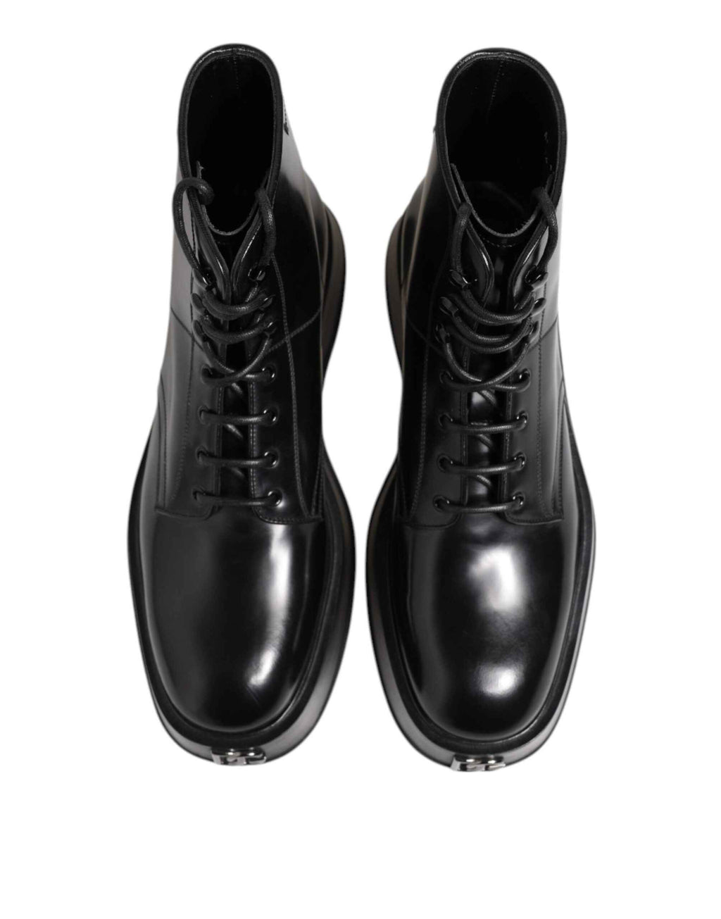 Dolce & Gabbana Black Leather Logo Ankle Boots Lace Up Shoes