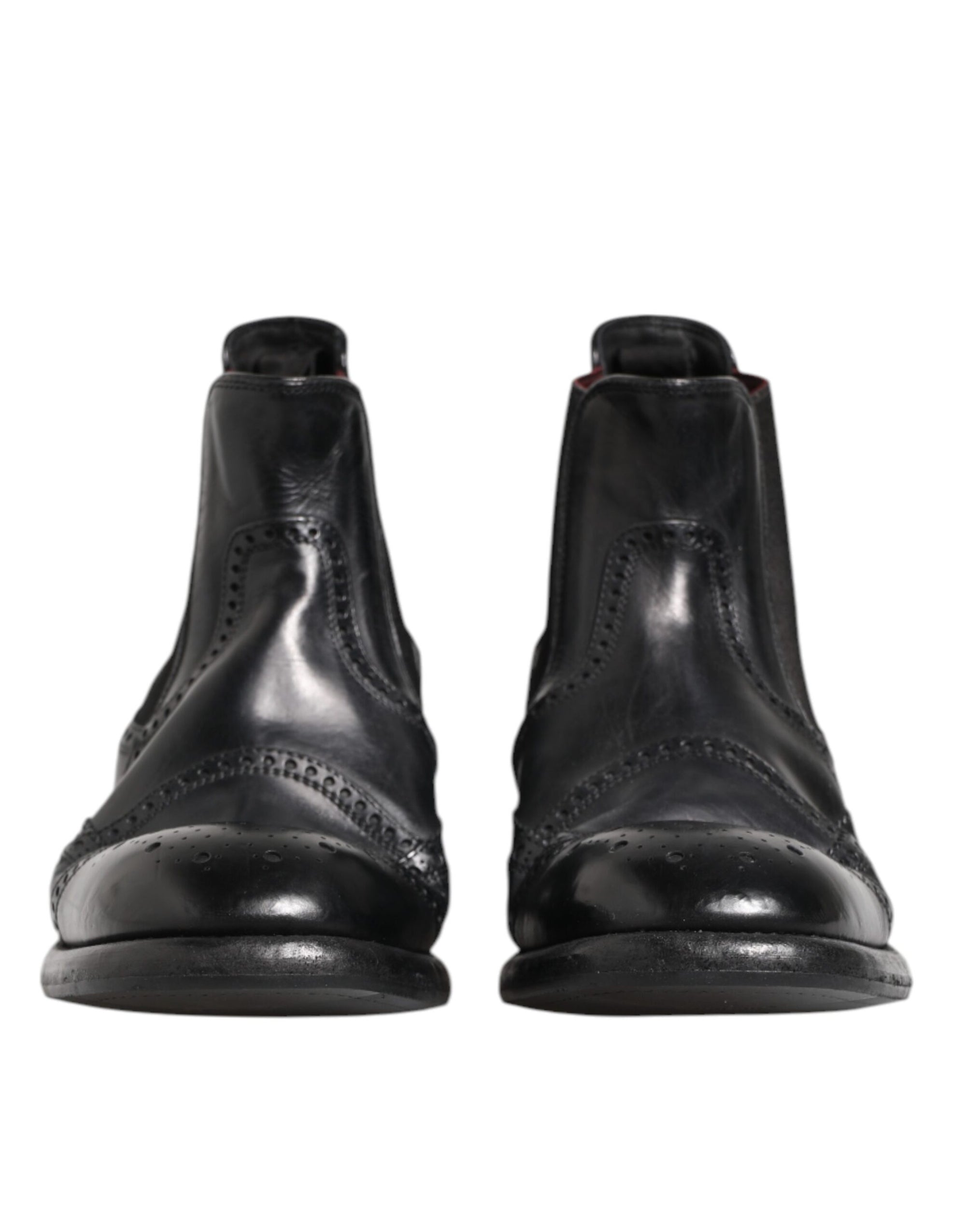 Dolce & Gabbana Black Leather Ankle Boots Slip On Shoes