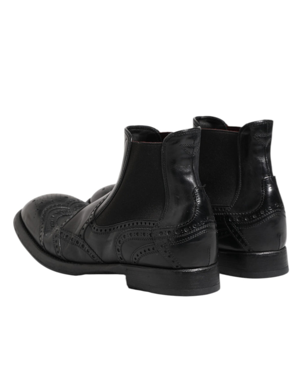 Dolce & Gabbana Black Leather Ankle Boots Slip On Shoes