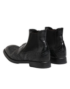 Dolce & Gabbana Black Leather Ankle Boots Slip On Shoes