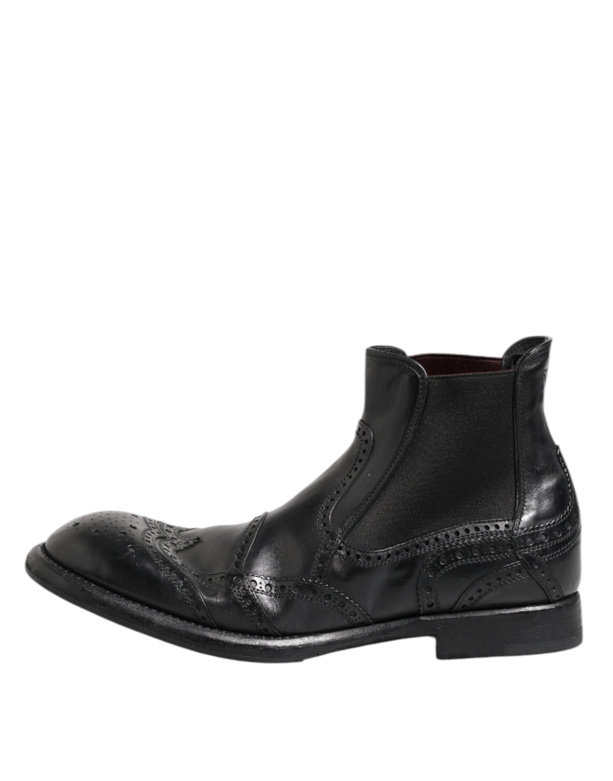 Dolce & Gabbana Black Leather Ankle Boots Slip On Shoes