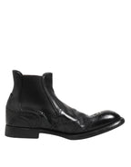 Dolce & Gabbana Black Leather Ankle Boots Slip On Shoes
