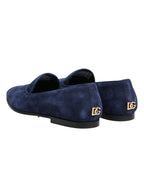 Dolce & Gabbana Blue Velvet DG Logo Loafers Formal Shoes