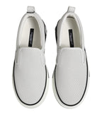 Dolce & Gabbana White Dotted Leather Slip On Men Sneakers Shoes