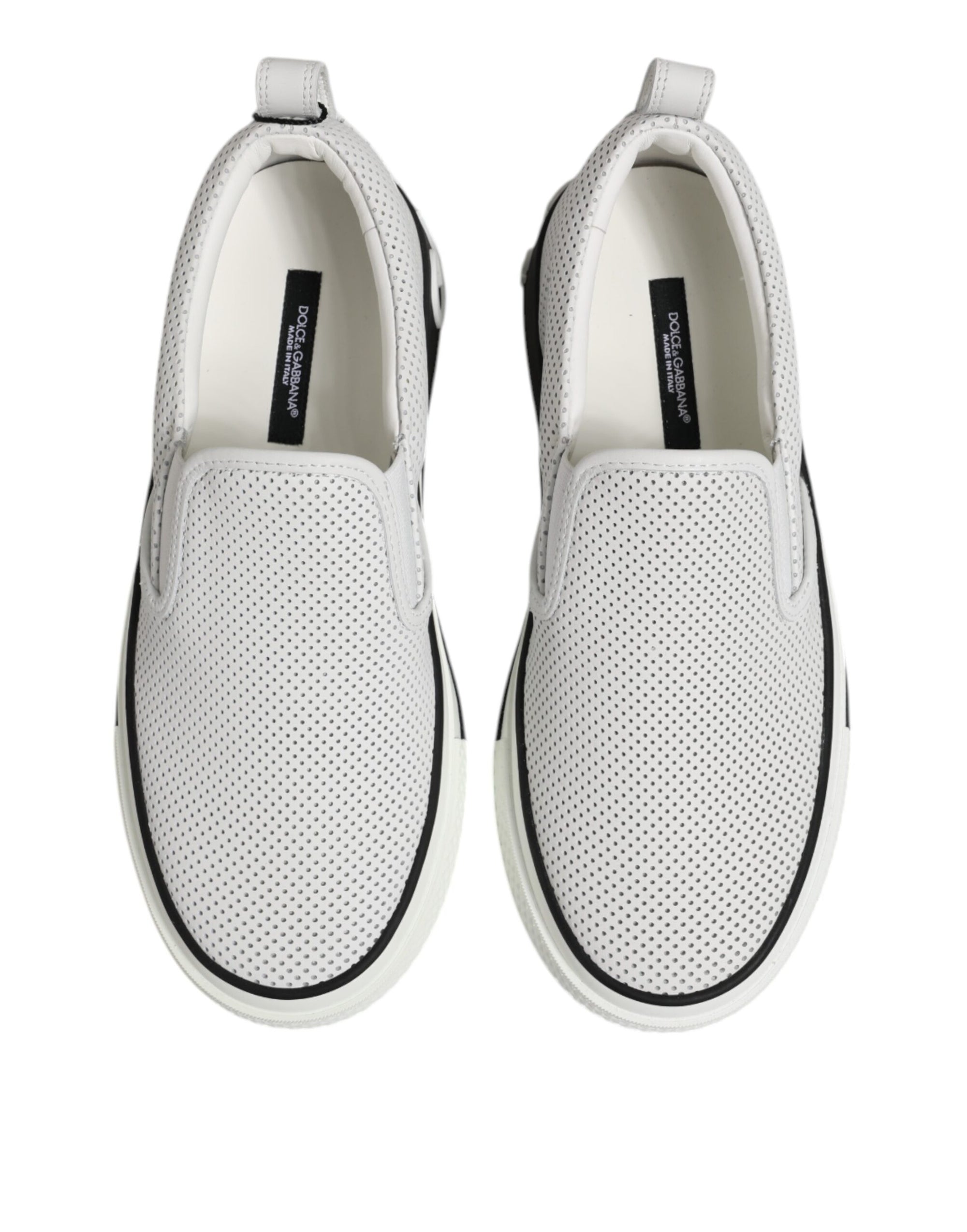 Dolce & Gabbana White Dotted Leather Slip On Men Sneakers Shoes