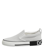 Dolce & Gabbana White Dotted Leather Slip On Men Sneakers Shoes