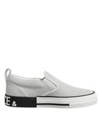 Dolce & Gabbana White Dotted Leather Slip On Men Sneakers Shoes