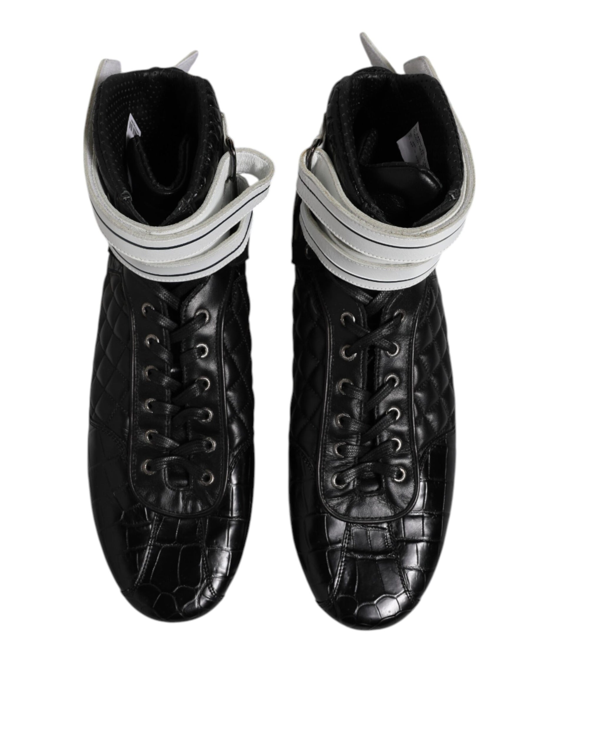 Dolce & Gabbana Black Quilted Leather Lace Up Sneakers Shoes
