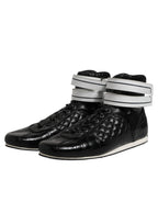 Dolce & Gabbana Black Quilted Leather Lace Up Sneakers Shoes