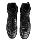Dolce & Gabbana Black Quilted Leather Lace Up Sneakers Shoes