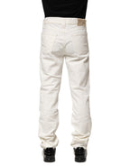 Jeckerson White Cotton Stretch Straight Fit Men Denim Jeans