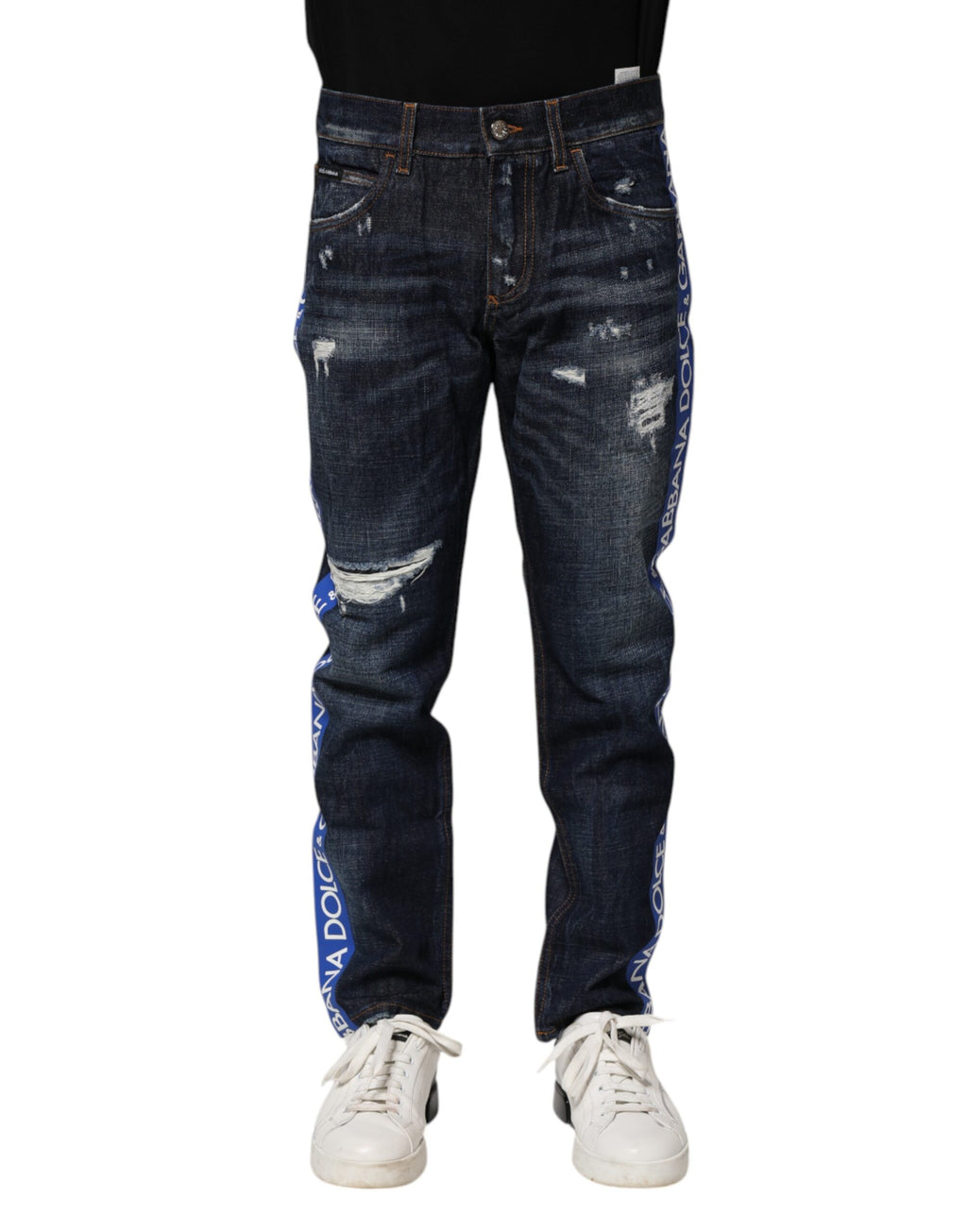 Dolce & Gabbana Dark Blue Tattered Skinny Denim Jeans