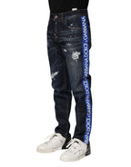 Dolce & Gabbana Dark Blue Tattered Skinny Denim Jeans