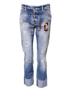 Dsquared² Blue Washed Cotton Mid Waist Skinny Denim Jeans
