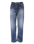 Dsquared² Blue Washed Cotton Mid Waist Straight Jeans