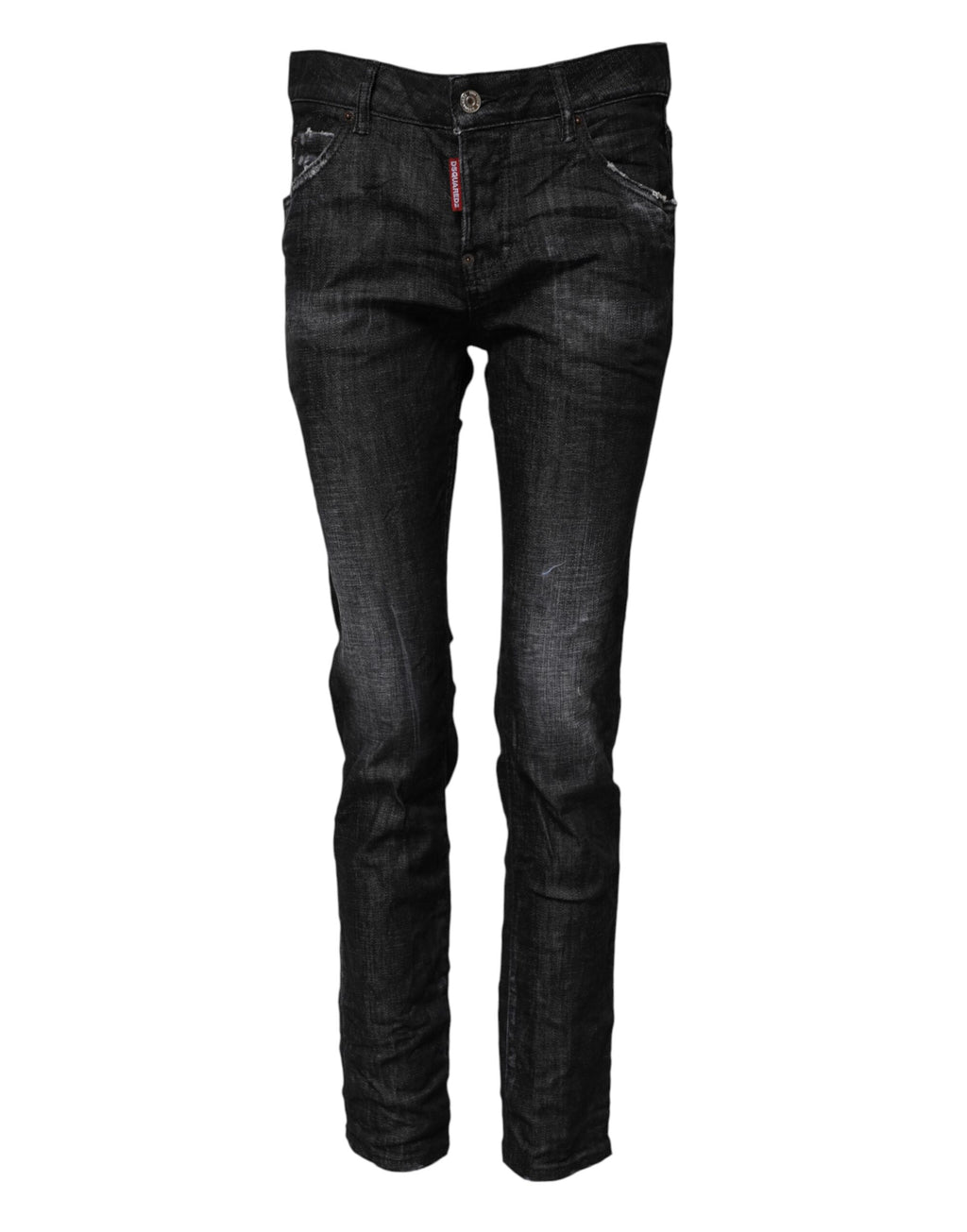 Dsquared² Black Washed Cotton Mid Waist Skinny Jeans