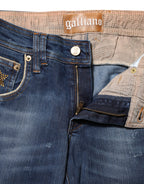 John Galliano Blue Cotton Mid Waist Wide Leg Denim Jeans