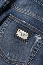 Dolce & Gabbana Blue Washed Cotton High Waisted Denim Jeans