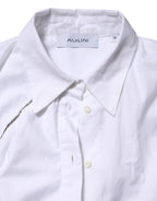 AGLINI White Cotton Collared Long Sleeves Ruffle Top Shirt