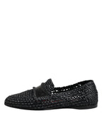 Dolce & Gabbana Black Woven Leather Slip On Loafers Men Shoes