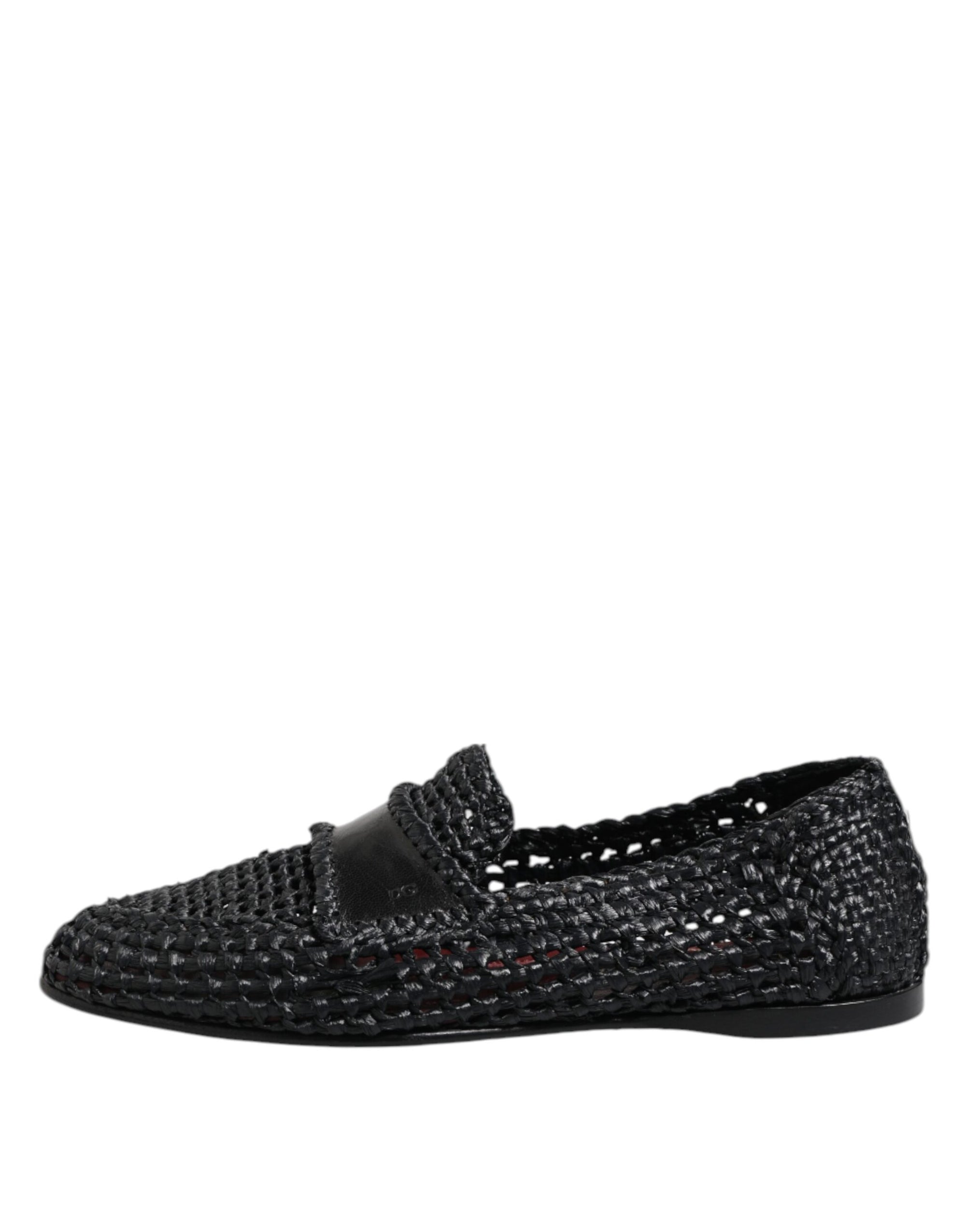 Dolce & Gabbana Black Woven Leather Slip On Loafers Men Shoes