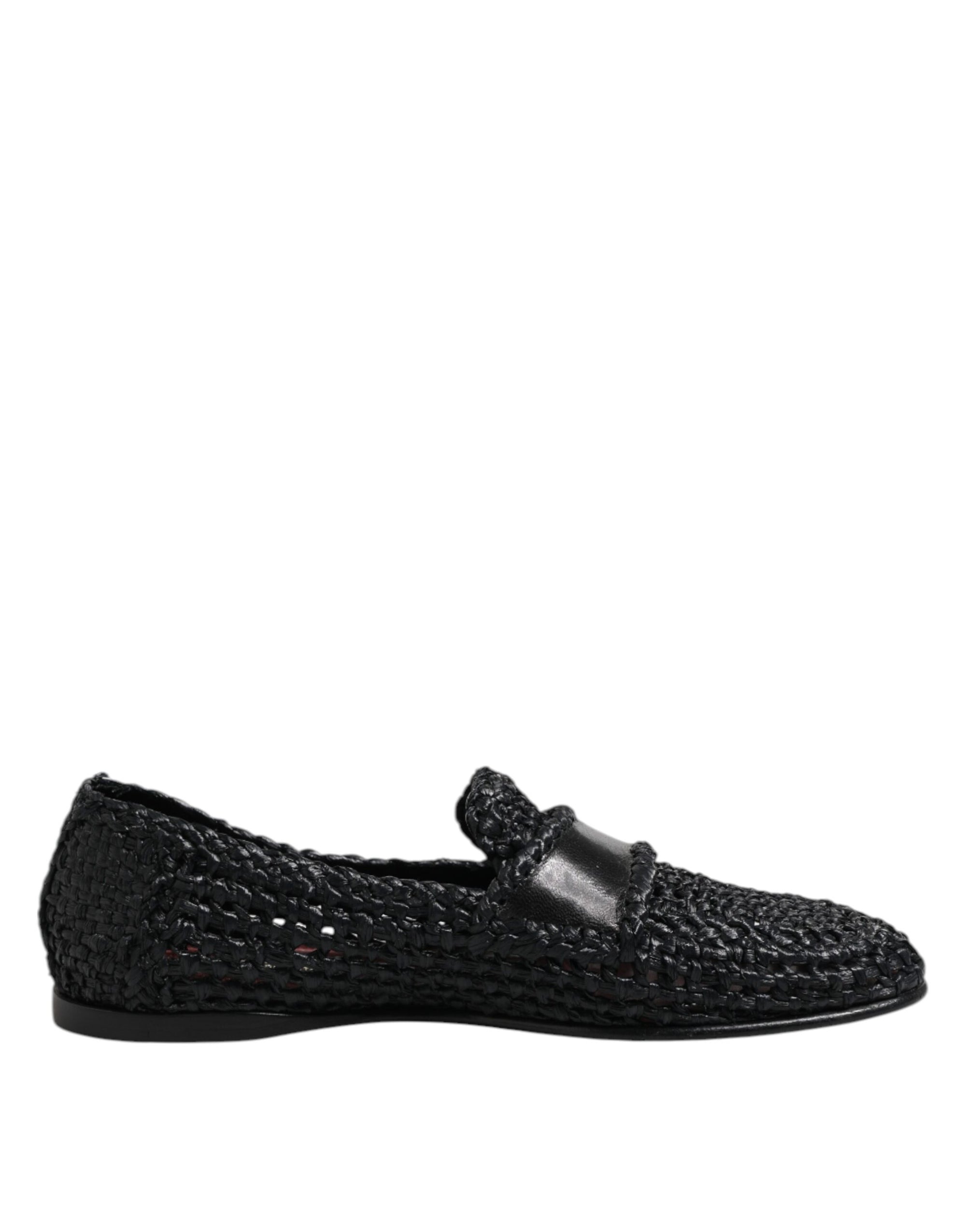 Dolce & Gabbana Black Woven Leather Slip On Loafers Men Shoes